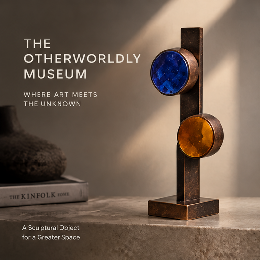 The Otherworldly Museum – Bronze Column Dual Glass Disc Art Sculpture
