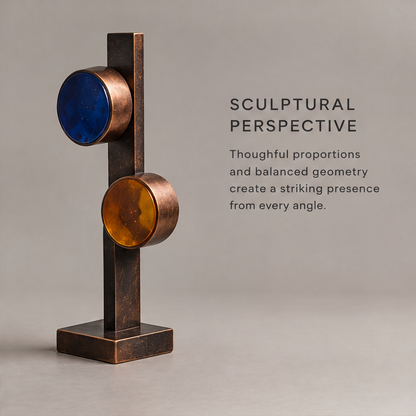 The Otherworldly Museum – Bronze Column Dual Glass Disc Art Sculpture