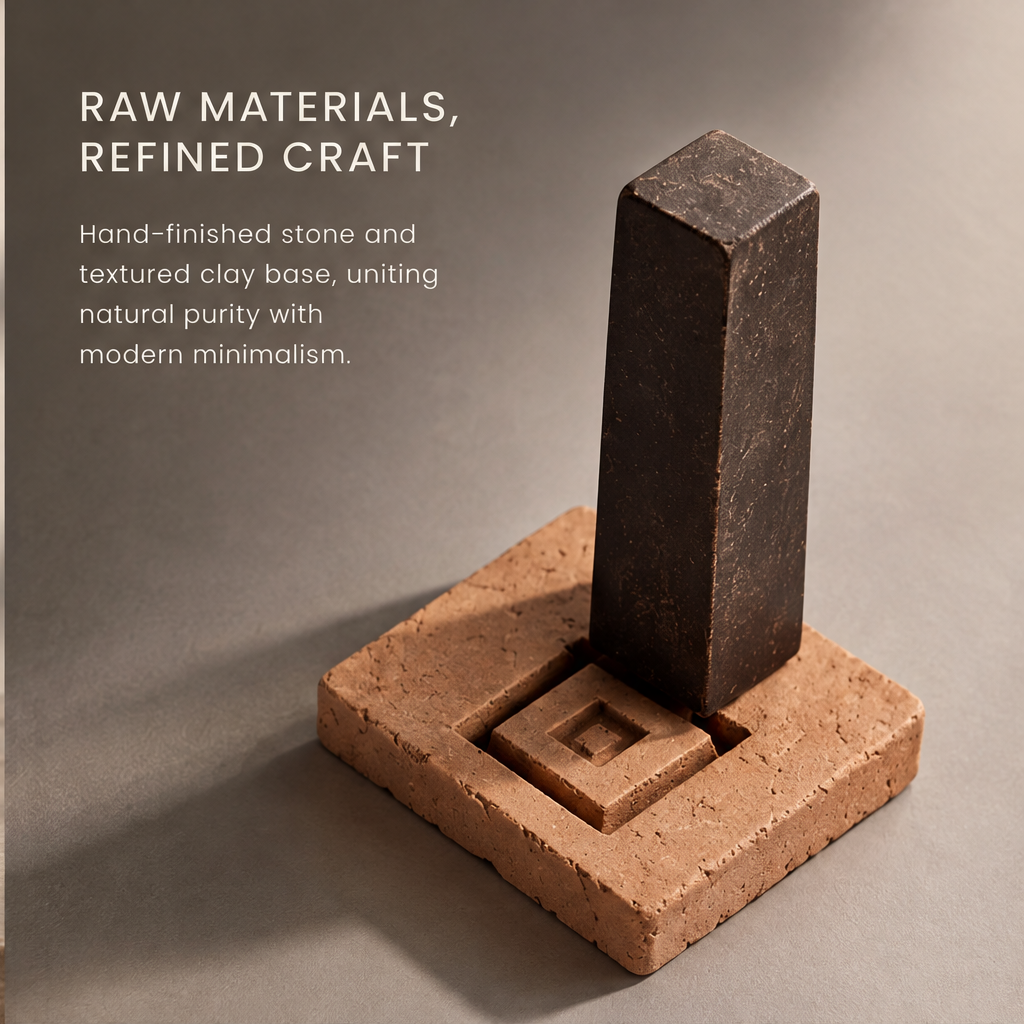 The Museum of Aberrant Texts – Dark Stone Obelisk Clay Base Art Sculpture