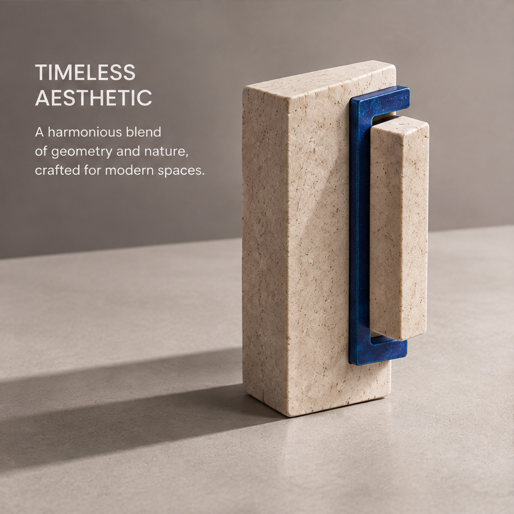 The Exhibition Hall – Stone & Blue Frame Art Sculpture