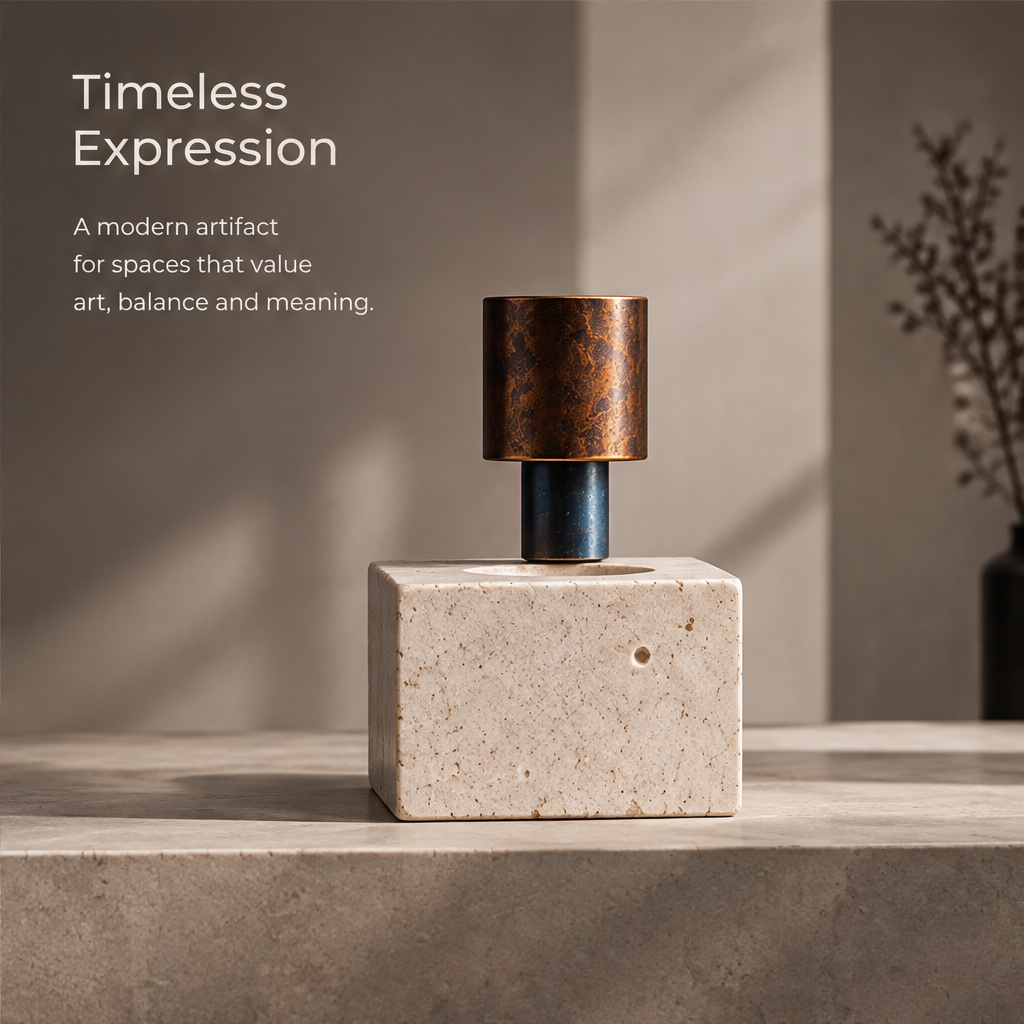 The Parallel Realities Museum – Stone & Bronze Column Art Sculpture